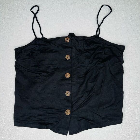 TopShop Black Button Front Crop Tie Back Top Sz 12 - Picture 1 of 9